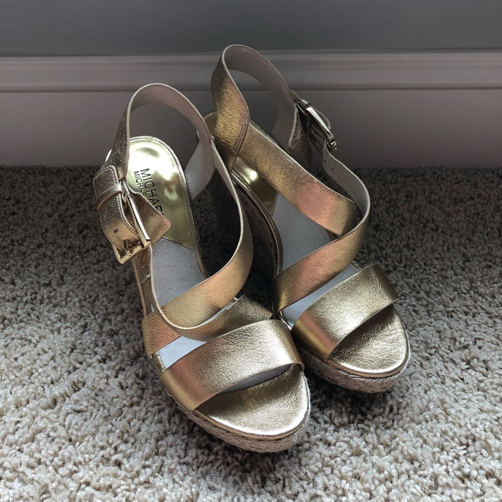 Michael Kors gold wedge sandals